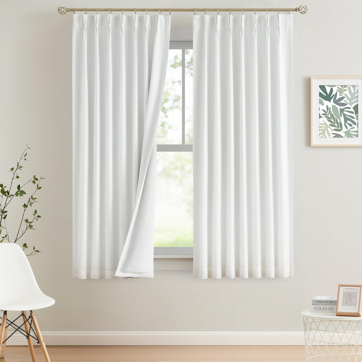 Vision Home Pinch Pleated Full Blackout Curtains Linen Blended Room Darkening Window Curtains 84 inch for Living Room Bedroom Thermal Insulated Pinch Pleat Drapes with Hooks 2 Panel 40"Wx84"L,Blue Fog