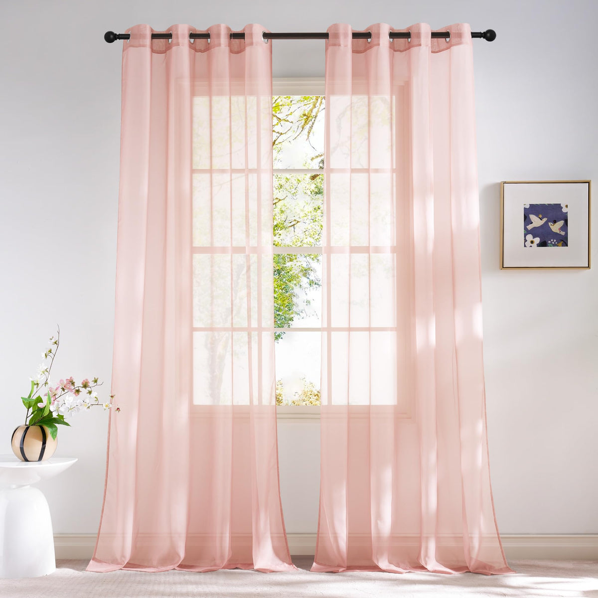 NICETOWN White Sheer Curtains & Drapes 96 inches Long for Living Room - Grommet Top Solid Lightweight & Airy Gauzy Window Treatments with Light Filtering for Bedroom, 2 Panels, W54 x L96