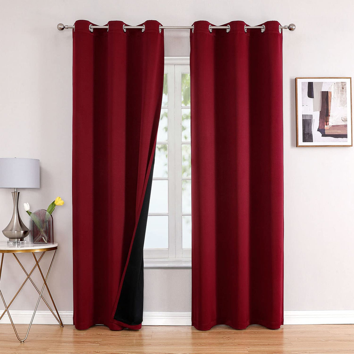 ChrisDowa 100% Blackout Curtains for Bedroom 63 Inch Long with Black Liner