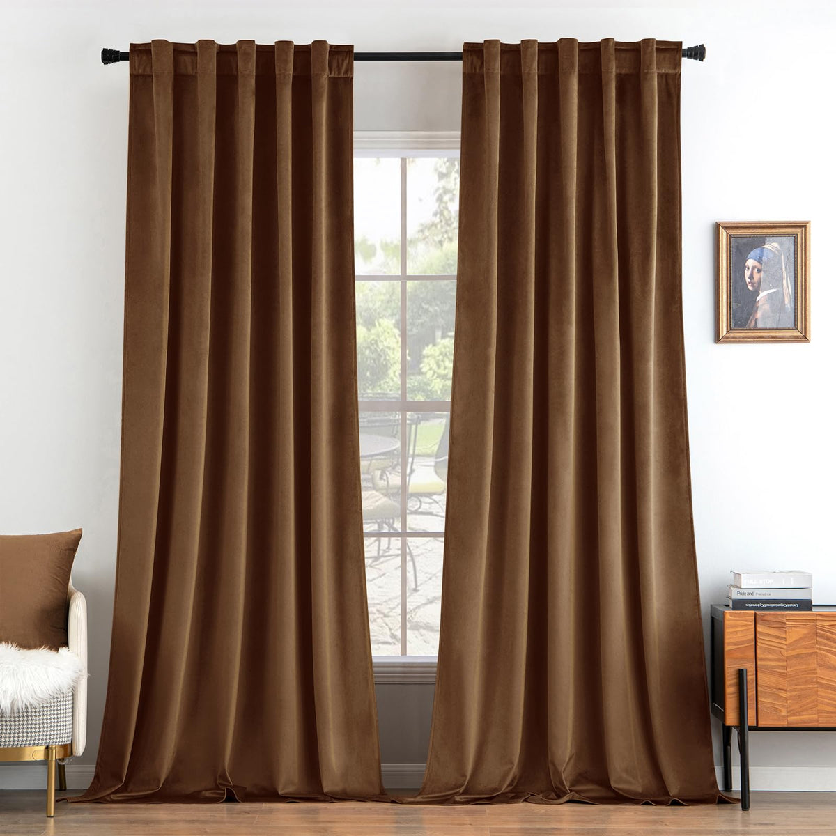 MIULEE Velvet Curtains 52x84 inches 2 Panels Olive Green Blackout Curtains