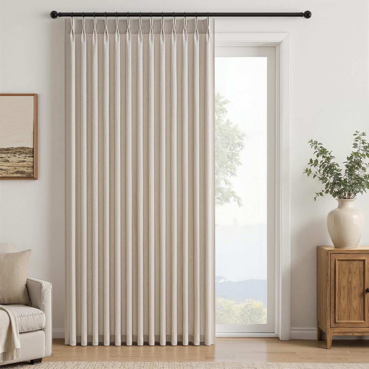 96 Inches Long Pinch Pleated Semi Sheer Curtains,Natural Linen Blended Light Filtering Window Curtains 96 Length for Living Room Bedroom Pinch Pleat Drapes with Hooks 2 Panels 72" Wx96 L