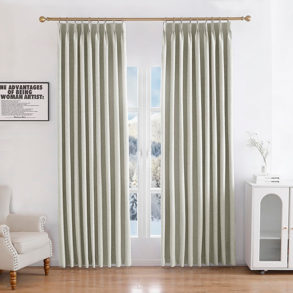 Linen 100% Blockout Curtains Pinch Pleated, 60W x 72L, 1 Panel