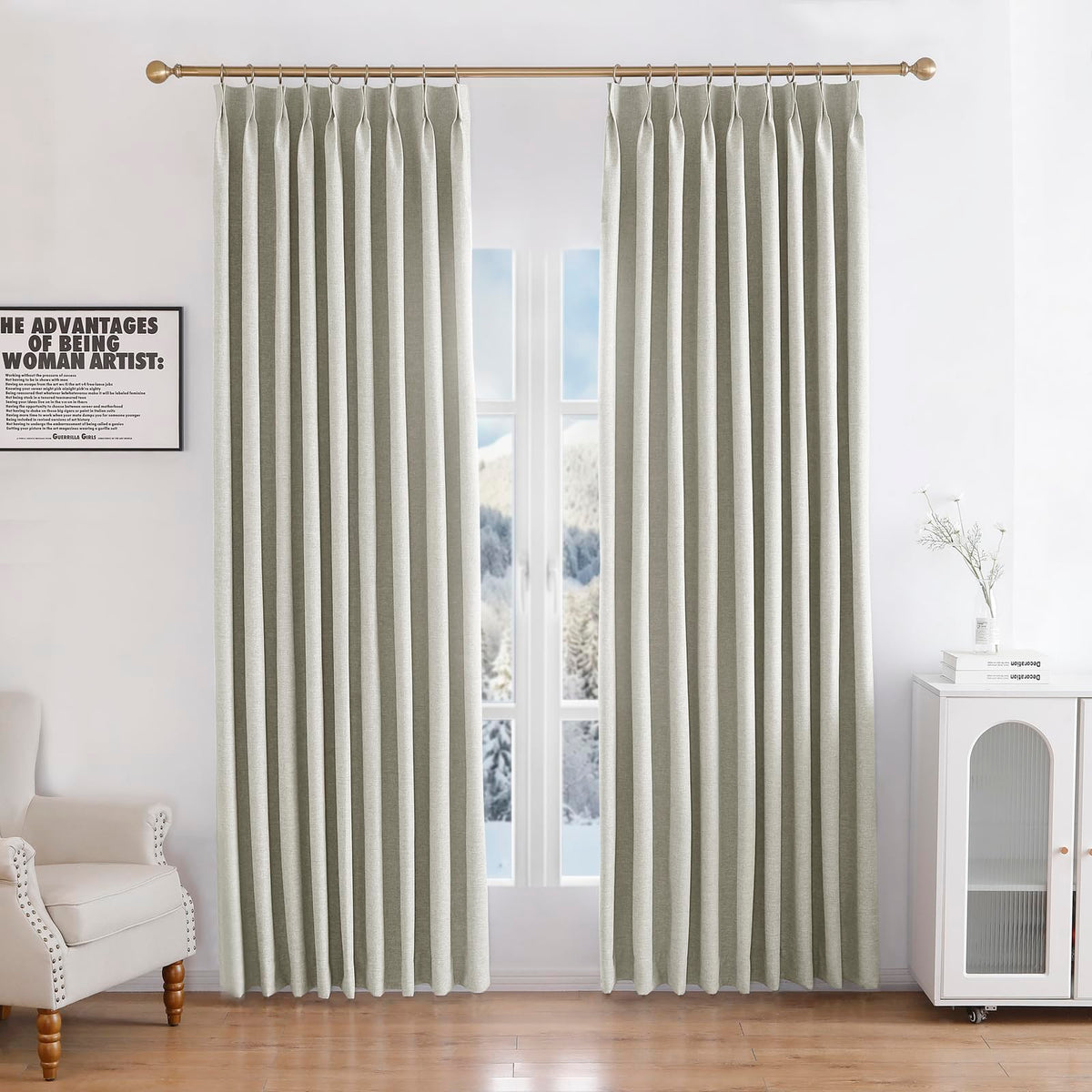 Linen 100% Blockout Curtains Pinch Pleated, 60W x 72L, 1 Panel