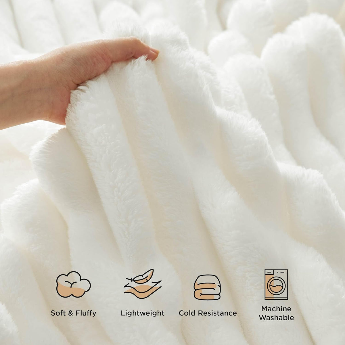 Bedsure Soft Cozy Fluffy Comfort Throw Blanket for Bed, White, 50"x60"
