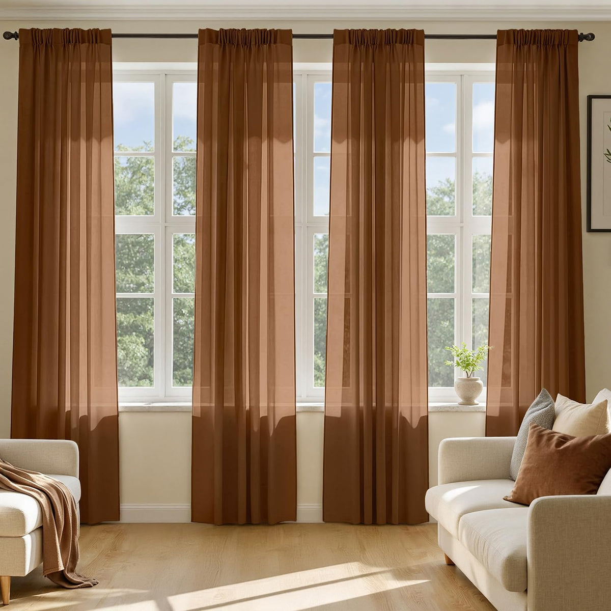 MIULEE Beige Sheer Curtains 84 Inches Long 4 Panels 42 x 84 Inches