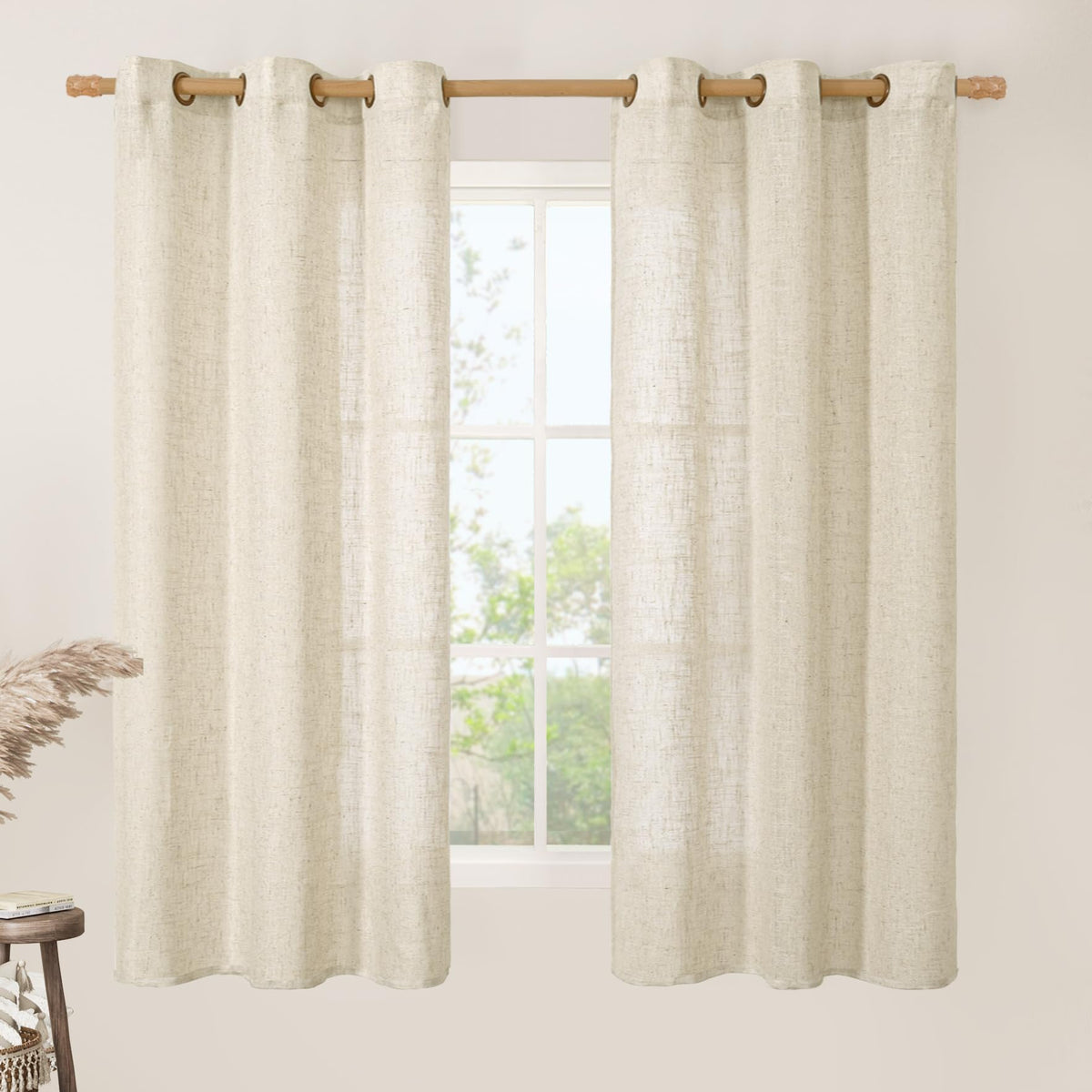 LAMIT Cream Ivory Linen Semi Sheer Curtains 84 inch Length for Bedroom