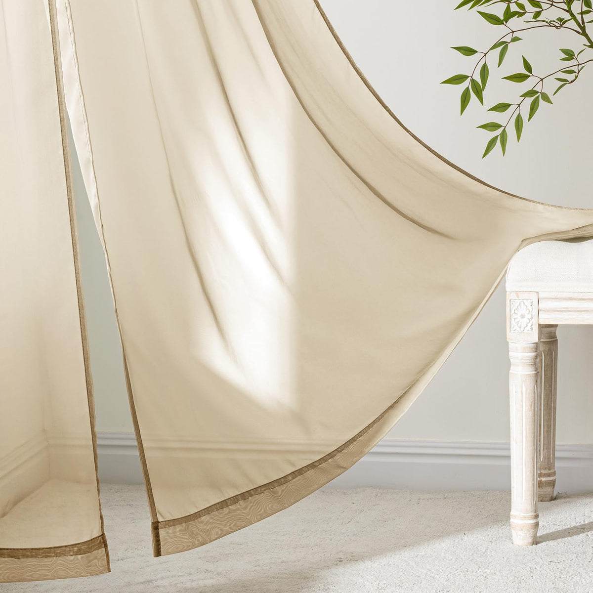 MIULEE Beige Sheer Curtains 84 Inches Long 4 Panels 42 x 84 Inches