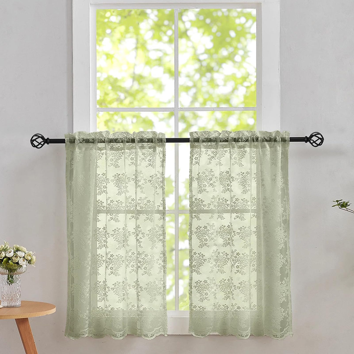 YJ YANJUN Vintage Lace Curtains 84 Inches Long-Victorian Floral Pattern Ivory Sheer Curtain Panels for Living Room Bedroom French Door, Light Filtering Drapes, 2 Panels 52W x 84L Cream