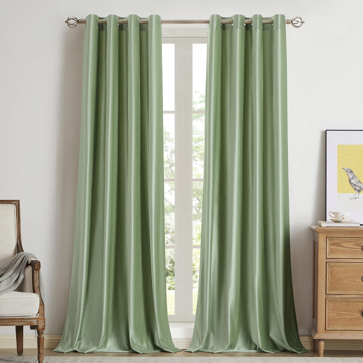 BULBUL Velvet Gold Grommet Blackout Curtains 84 inch Length for Living Room