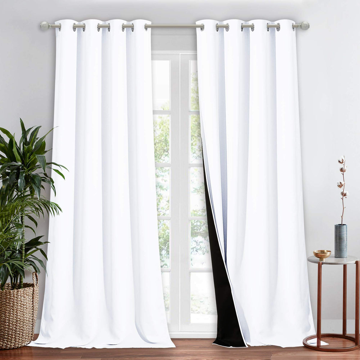 NICETOWN 100% Blackout Curtain 54 inches Long, Double-Deck Completely Blackout Window Treatment Thermal Insulated Lined Drape for Small Window (White, 1 PC, 52 inches Width Each Panel)
