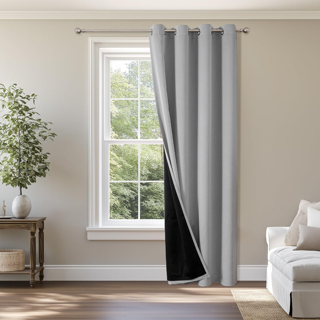 ChrisDowa 100% Blackout Curtains for Bedroom 63 Inch Long with Black Liner