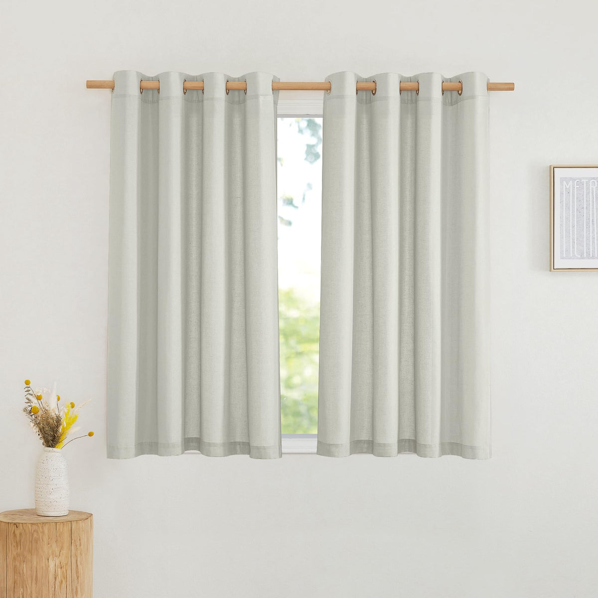 NICETOWN Natural Linen Curtains 84 inch Long 2 Panels Set, Grommet Top Thick Linen Burlap Semi Sheer Vertical Drapes Privacy Assured with Light Filtering for Bedroom/Living Room, W55 x L84