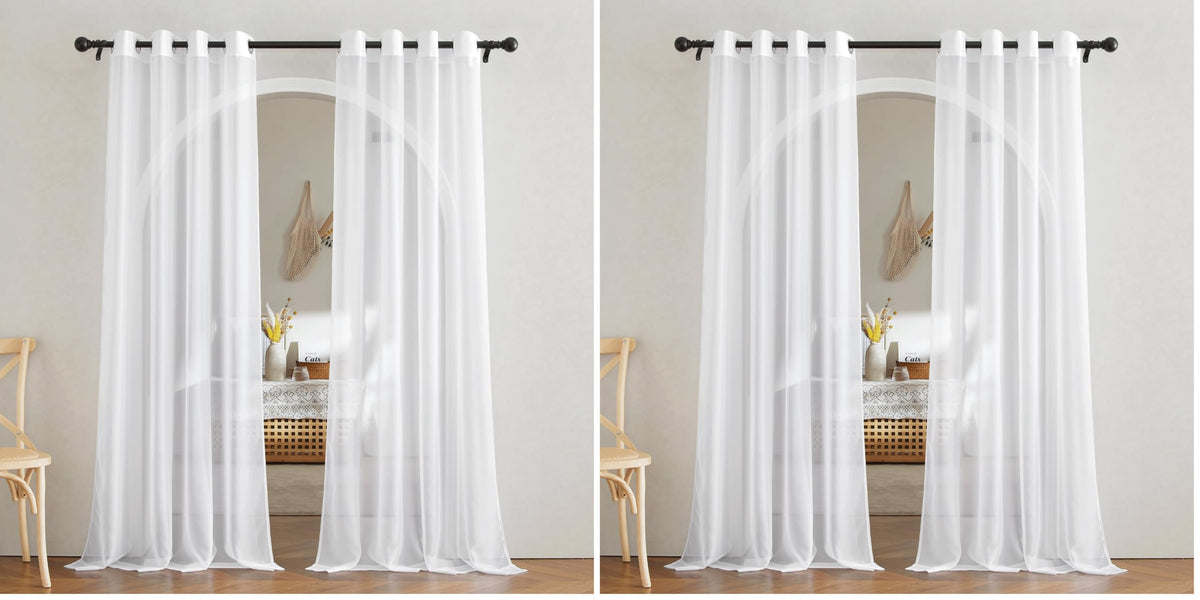 NICETOWN White Sheer Curtains & Drapes 96 inches Long for Living Room - Grommet Top Solid Lightweight & Airy Gauzy Window Treatments with Light Filtering for Bedroom, 2 Panels, W54 x L96