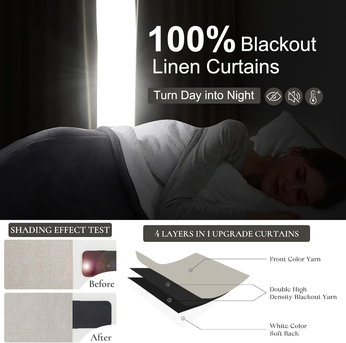 100% Blackout Curtains 84 Inch Length 2 Panels Set Farmhouse Style for Bedroom Windows/Living Room Thermal Insulated Neutral Boho Drapes Linen Blend Natural Ivory 7ft Long Hook Belt Pleated/Back Tab