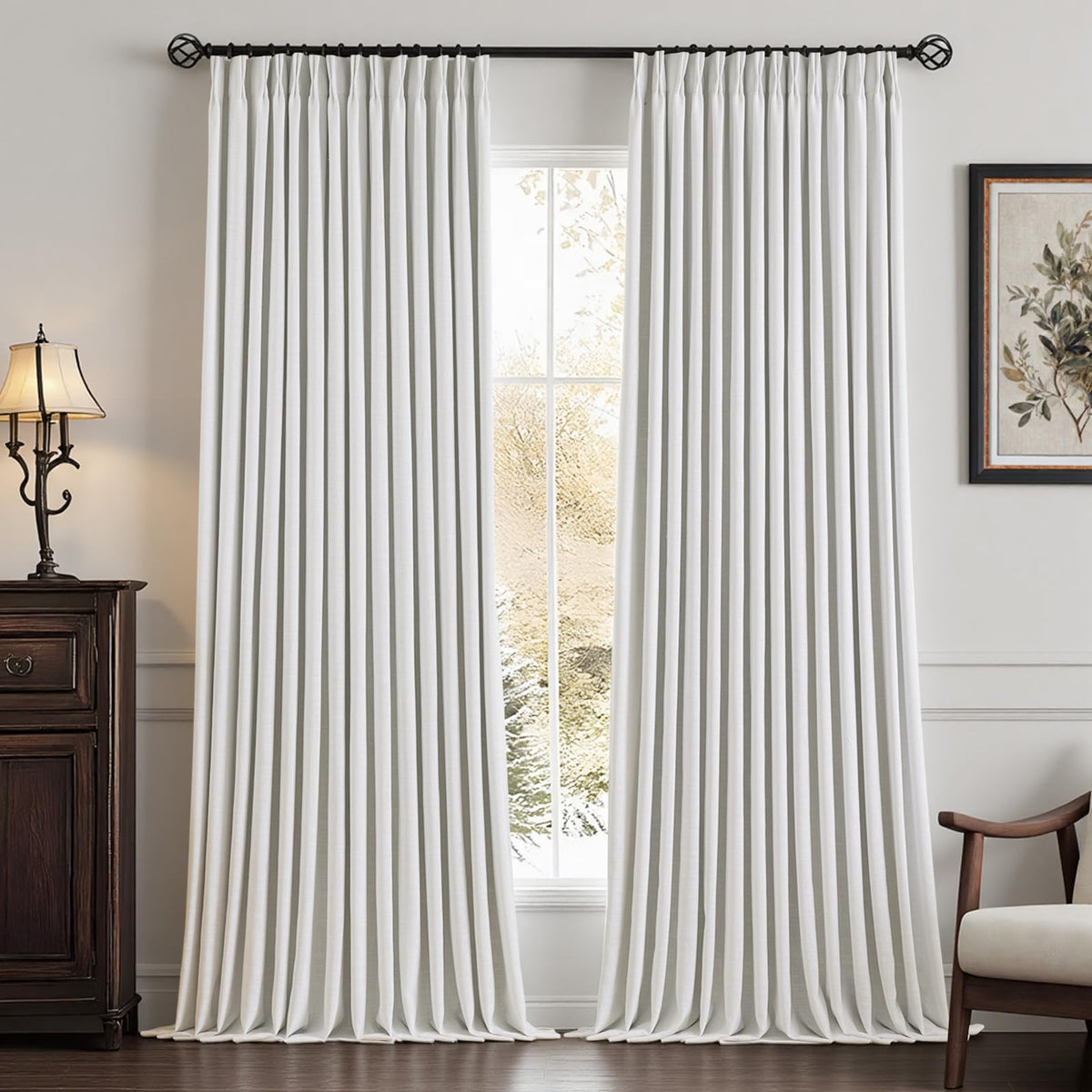 IVAPUPU Natural Linen Blend Blackout Curtains for Bedroom 108 Inch Long