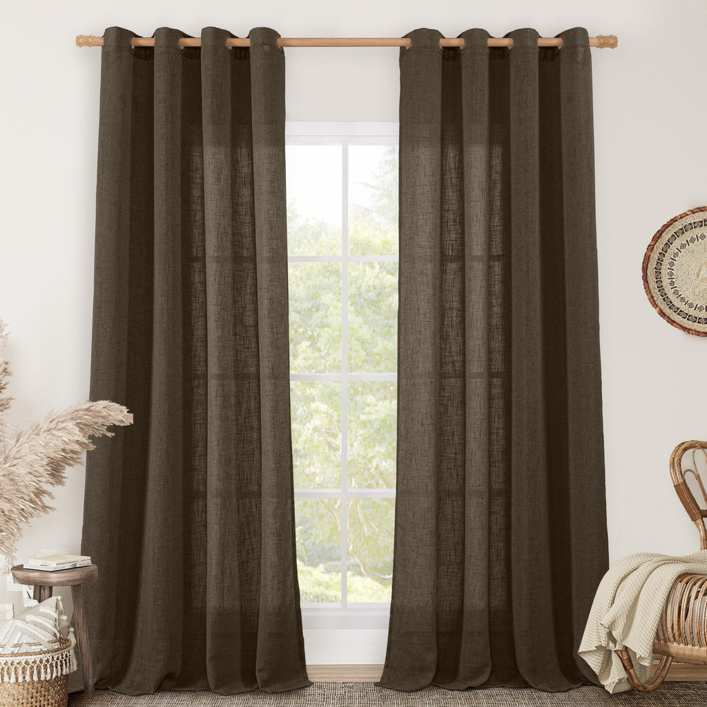 LAMIT Cream Ivory Linen Semi Sheer Curtains 84 inch Length for Bedroom