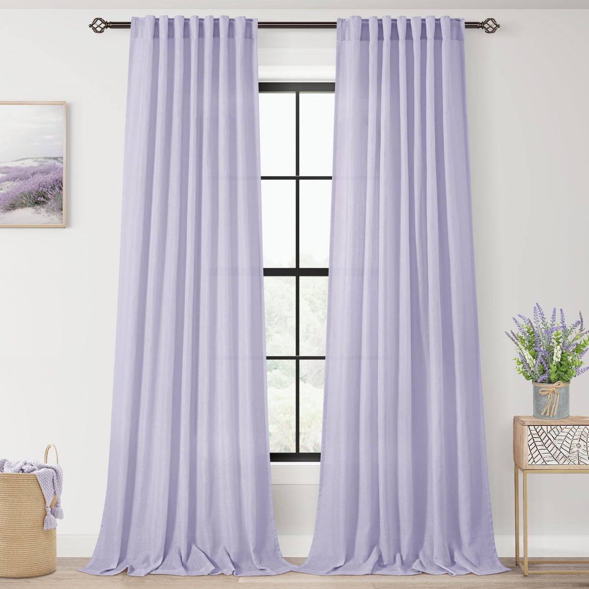 96 inch Long Linen Curtains 2 Panels for Living Room Back Tab Cream Ivory Light Filtering Semi Sheer Curtain 96 inches Long Boho Farmhouse Rustic Linen Drapes Floor to Ceiling Length 8 FT