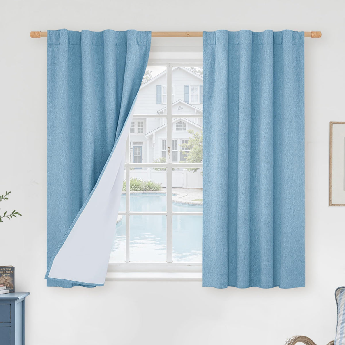 LAMIT 100% Blackout Short Linen Curtains for Cafe 40 Inch Length, Ivory
