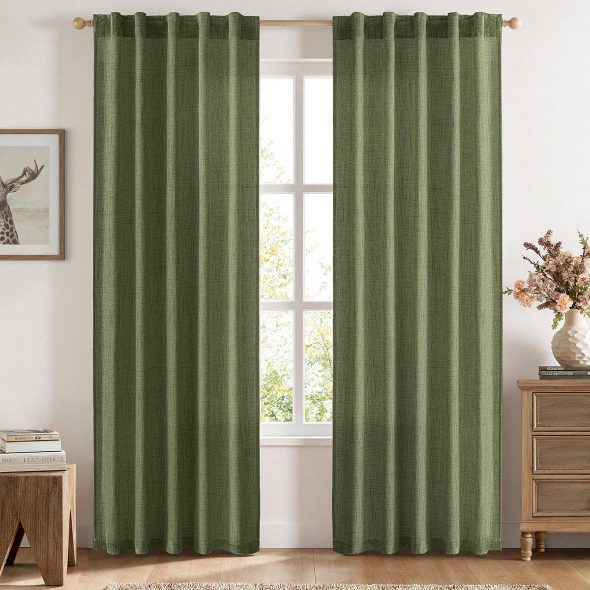 MIULEE Faux Linen Curtains 90 Inch Length 2 Panels Natural Semi Sheer Curtain with Back Tab Rod Pocket, Light Filtering Window Privacy Burlap Drapes for Living Room Bedroom 42W x 90L Linen