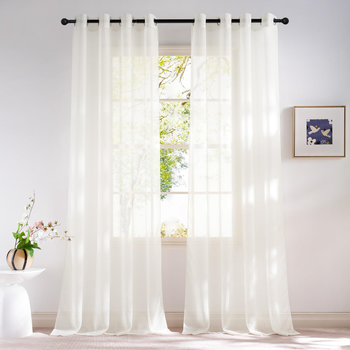 NICETOWN White Sheer Curtains & Drapes 96 inches Long for Living Room - Grommet Top Solid Lightweight & Airy Gauzy Window Treatments with Light Filtering for Bedroom, 2 Panels, W54 x L96