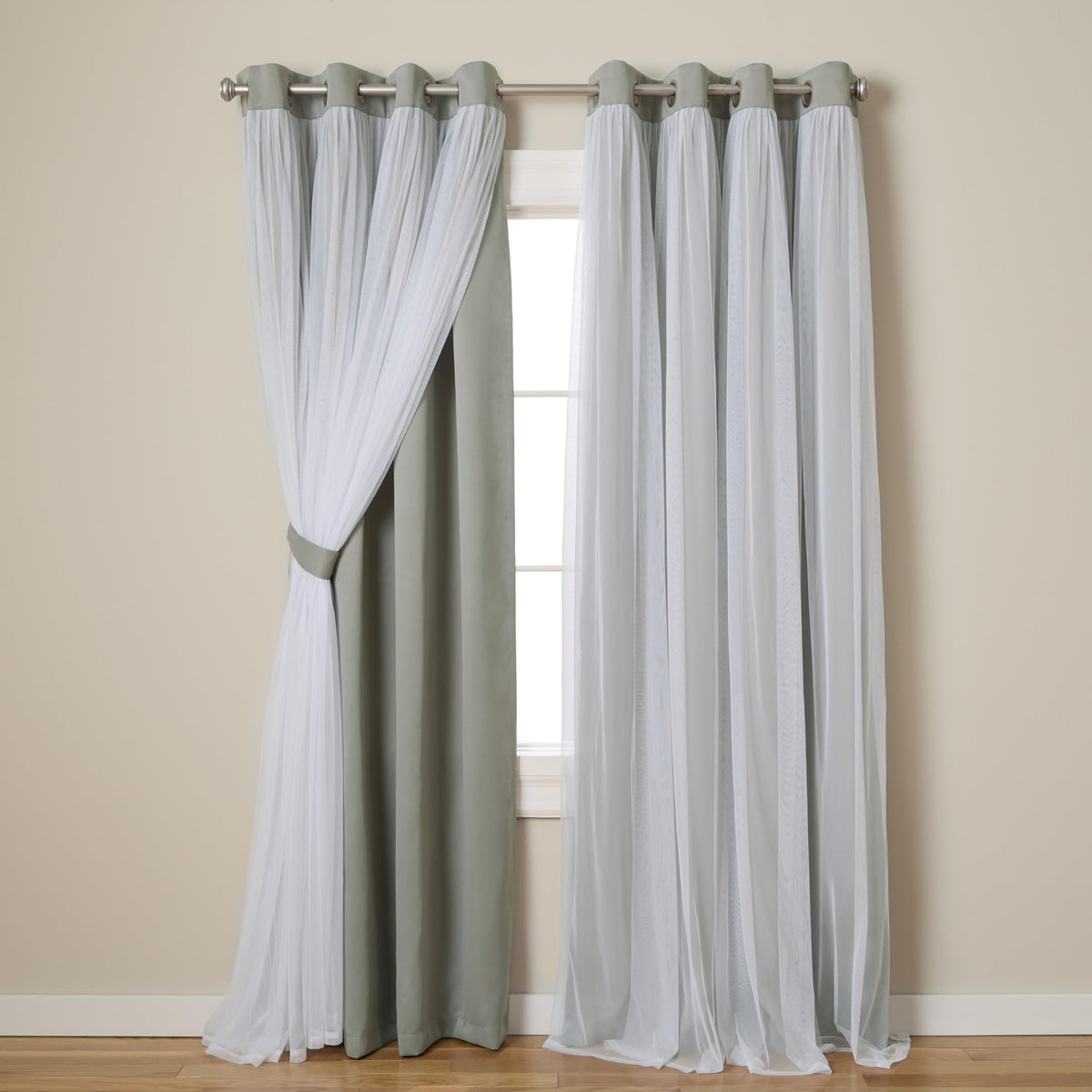 TOWN & COUNTRY LUXE Talia Double Layer Indoor Curtains, Sheer and Room Darkening Blackout, Grommet Top, Energy Efficient, 2-Pack Set, 52"x84", Rose Blush
