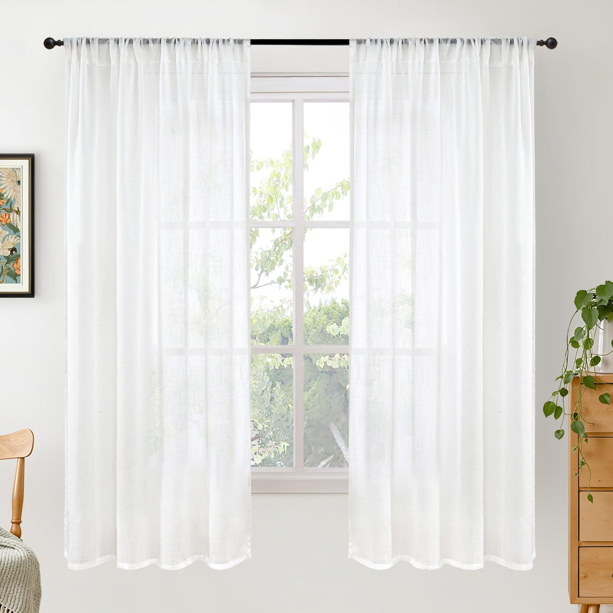 BGment Tan Linen Curtains 84 Inch Length 2 Panels Burlap Semi Sheer Drapes
