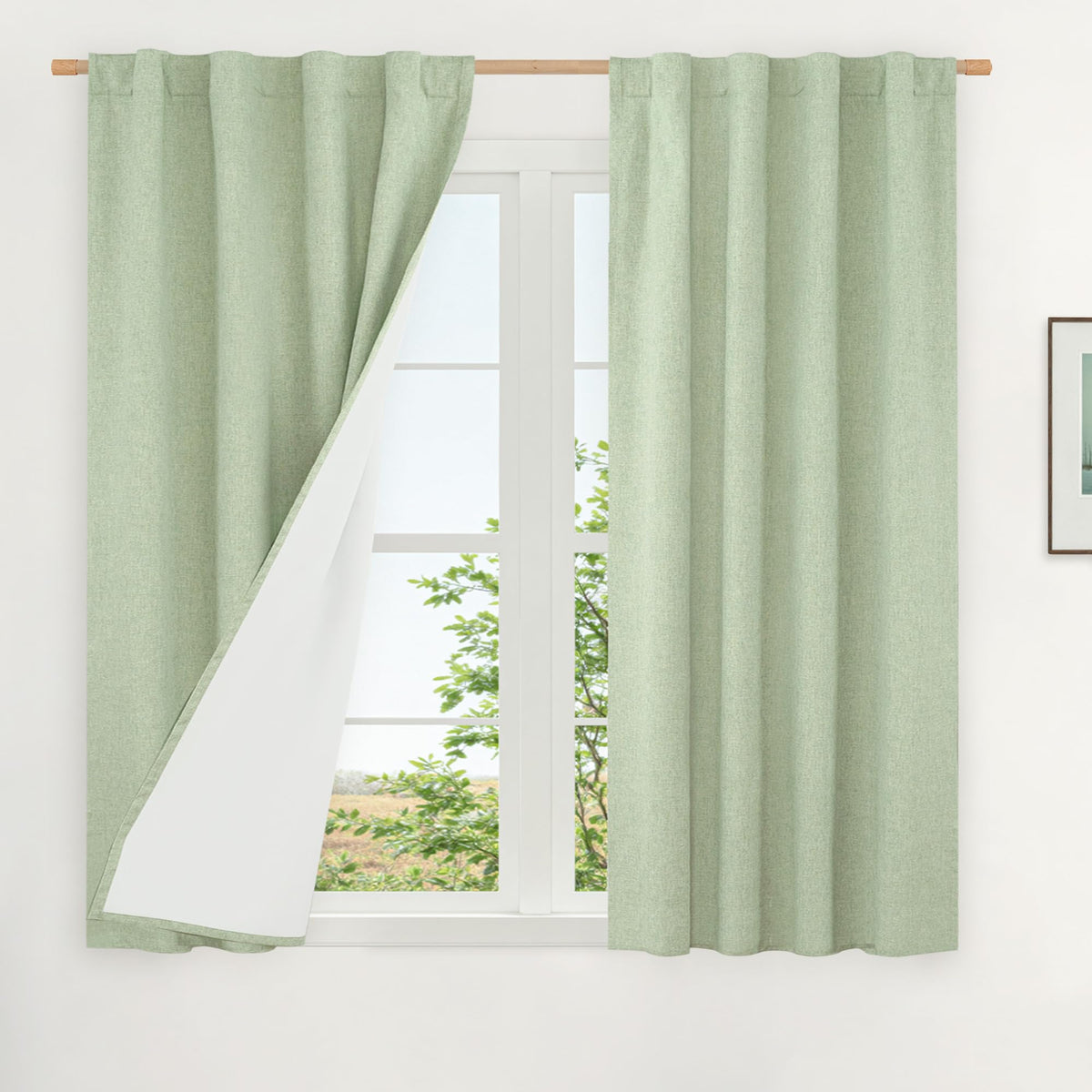 LAMIT 100% Blackout Short Linen Curtains for Cafe 40 Inch Length, Ivory