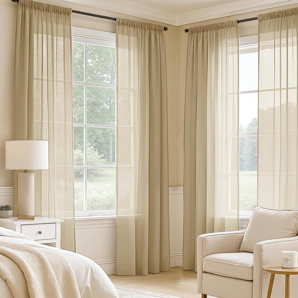 MIULEE Beige Sheer Curtains 84 Inches Long 4 Panels 42 x 84 Inches