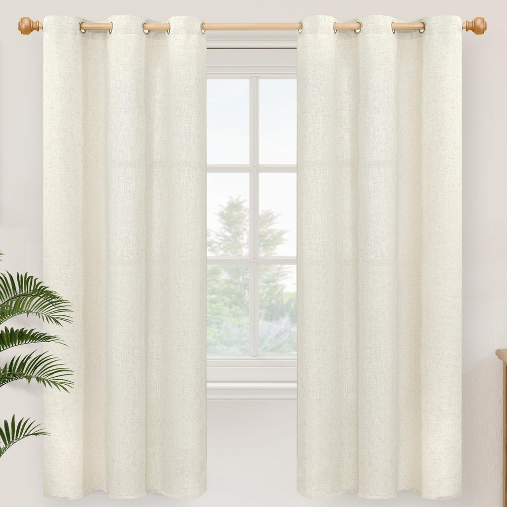 YoungsTex Linen Semi Sheer Curtains 63 Inch Length, Light Filtering Drapes