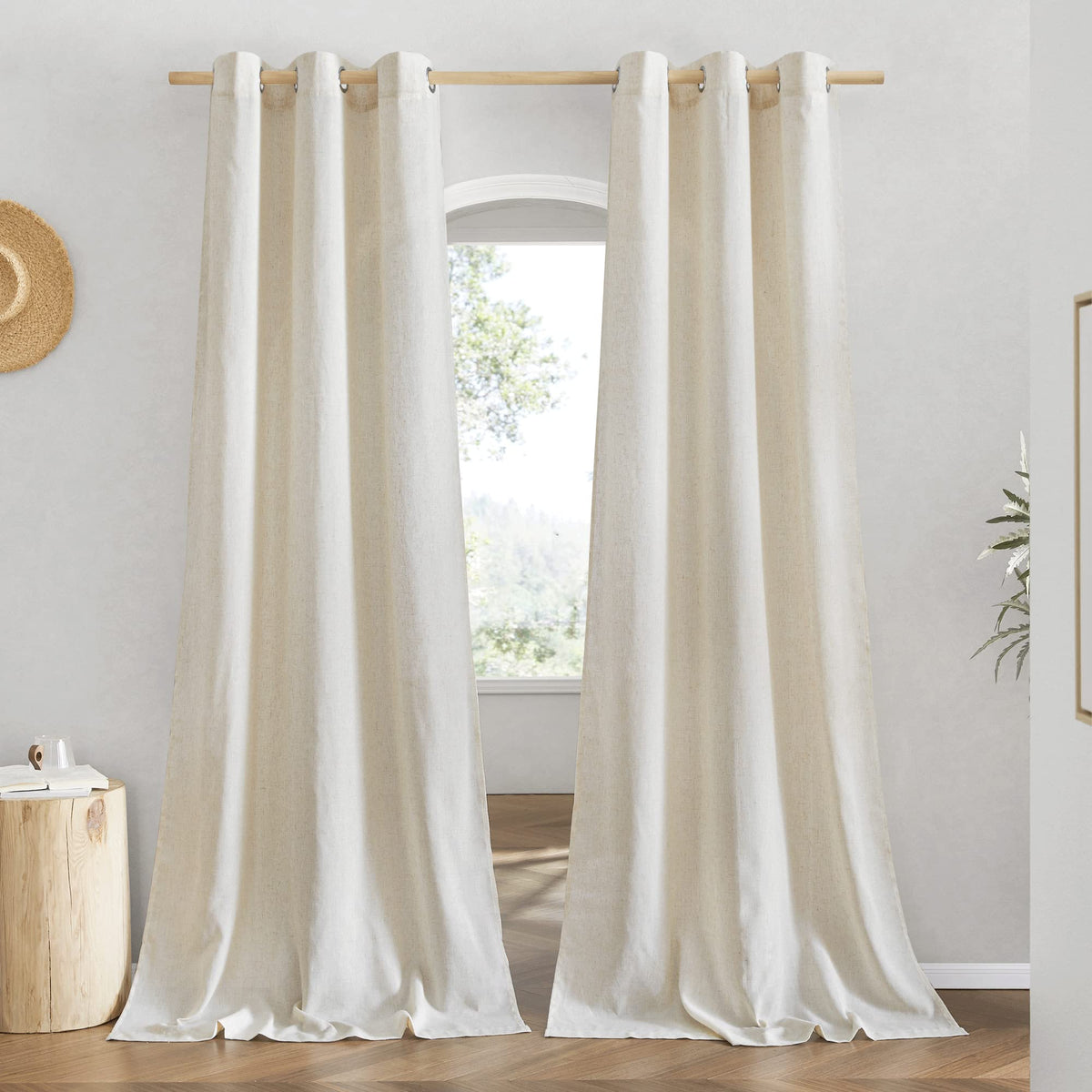 NICETOWN Natural Linen Curtains 84 inch Long 2 Panels Set, Grommet Top Thick Linen Burlap Semi Sheer Vertical Drapes Privacy Assured with Light Filtering for Bedroom/Living Room, W55 x L84