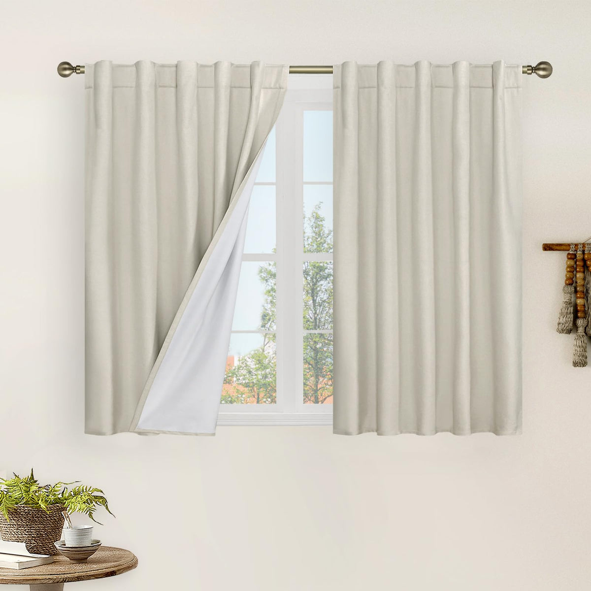 LAMIT 100% Blackout Short Linen Curtains for Cafe 40 Inch Length, Ivory