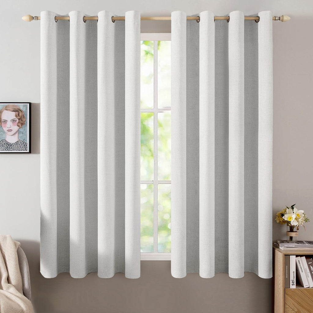 MIULEE 100% Blackout Linen Curtains for Bedroom 52x84 Inches Dusty Blue
