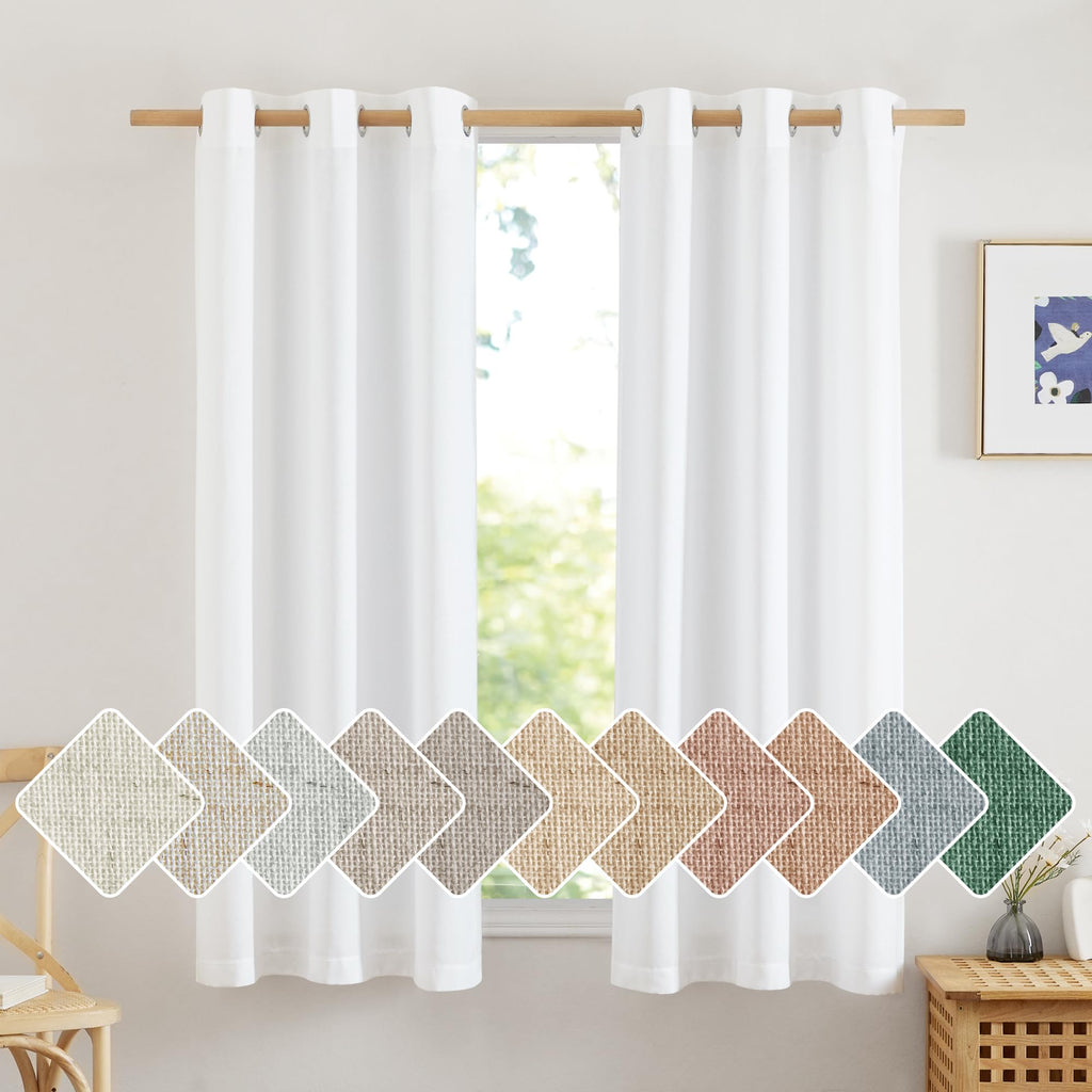 NICETOWN Natural Linen Curtains 84 inch Long 2 Panels Set, Grommet Top Thick Linen Burlap Semi Sheer Vertical Drapes Privacy Assured with Light Filtering for Bedroom/Living Room, W55 x L84