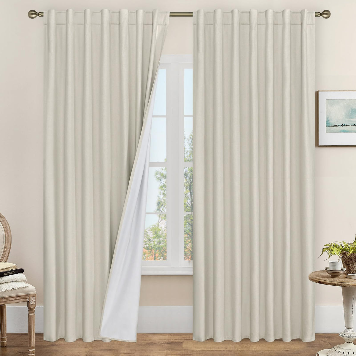 LAMIT 100% Blackout Short Linen Curtains for Cafe 40 Inch Length, Ivory
