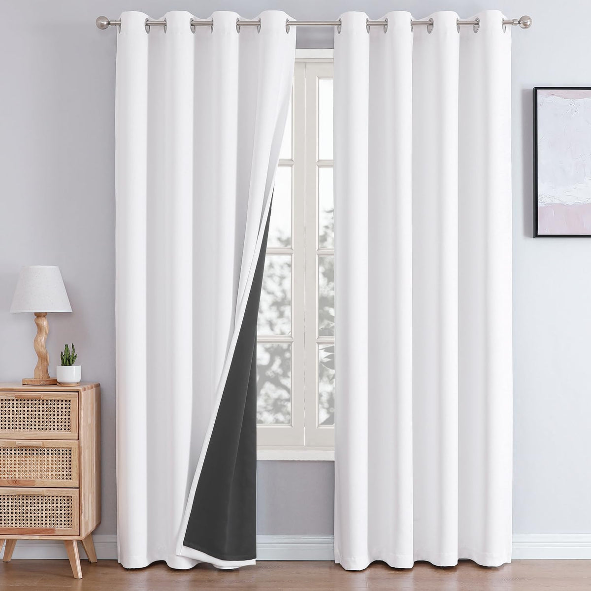 ChrisDowa 100% Blackout Curtains for Bedroom 63 Inch Long with Black Liner