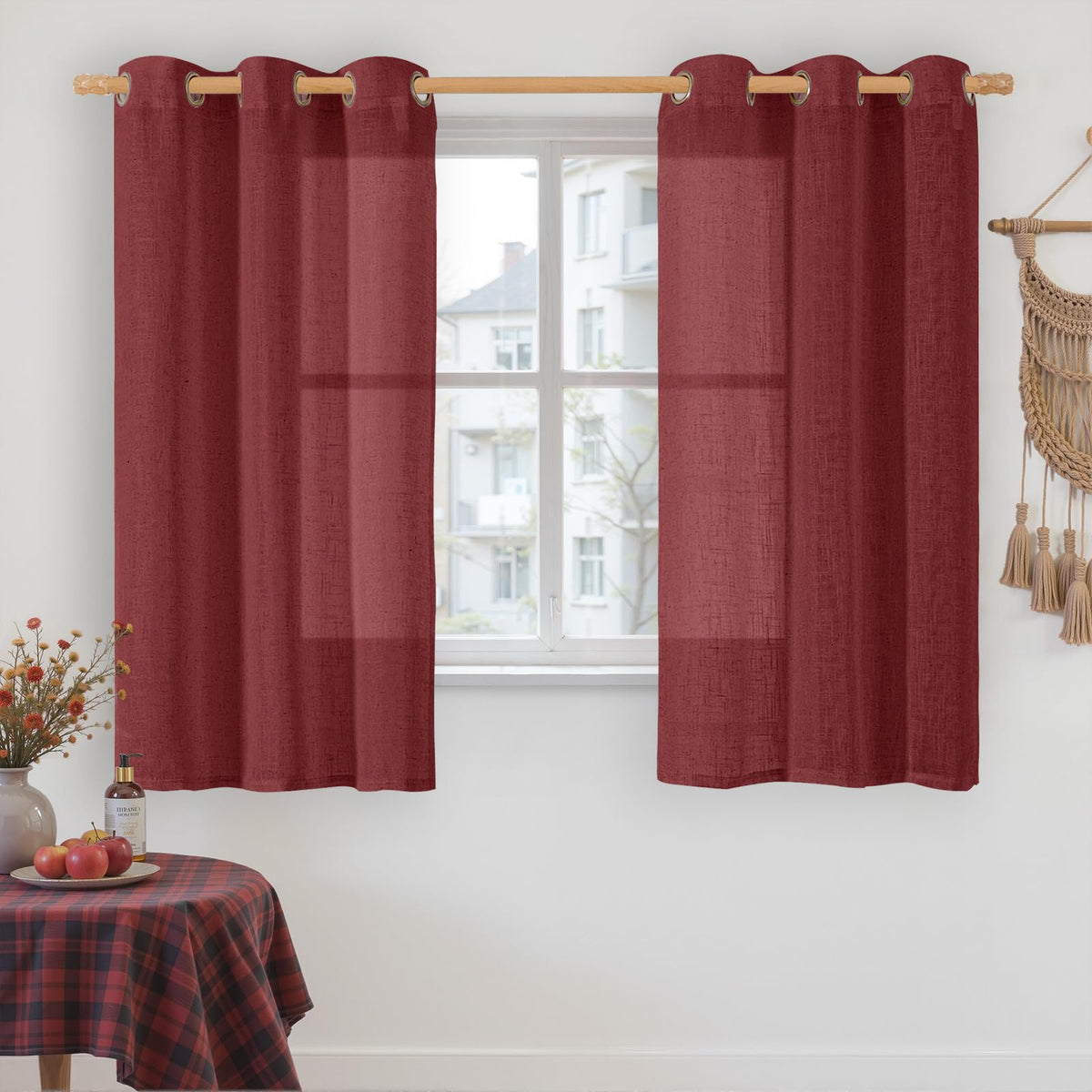 LAMIT Cream Ivory Linen Semi Sheer Curtains 84 inch Length for Bedroom