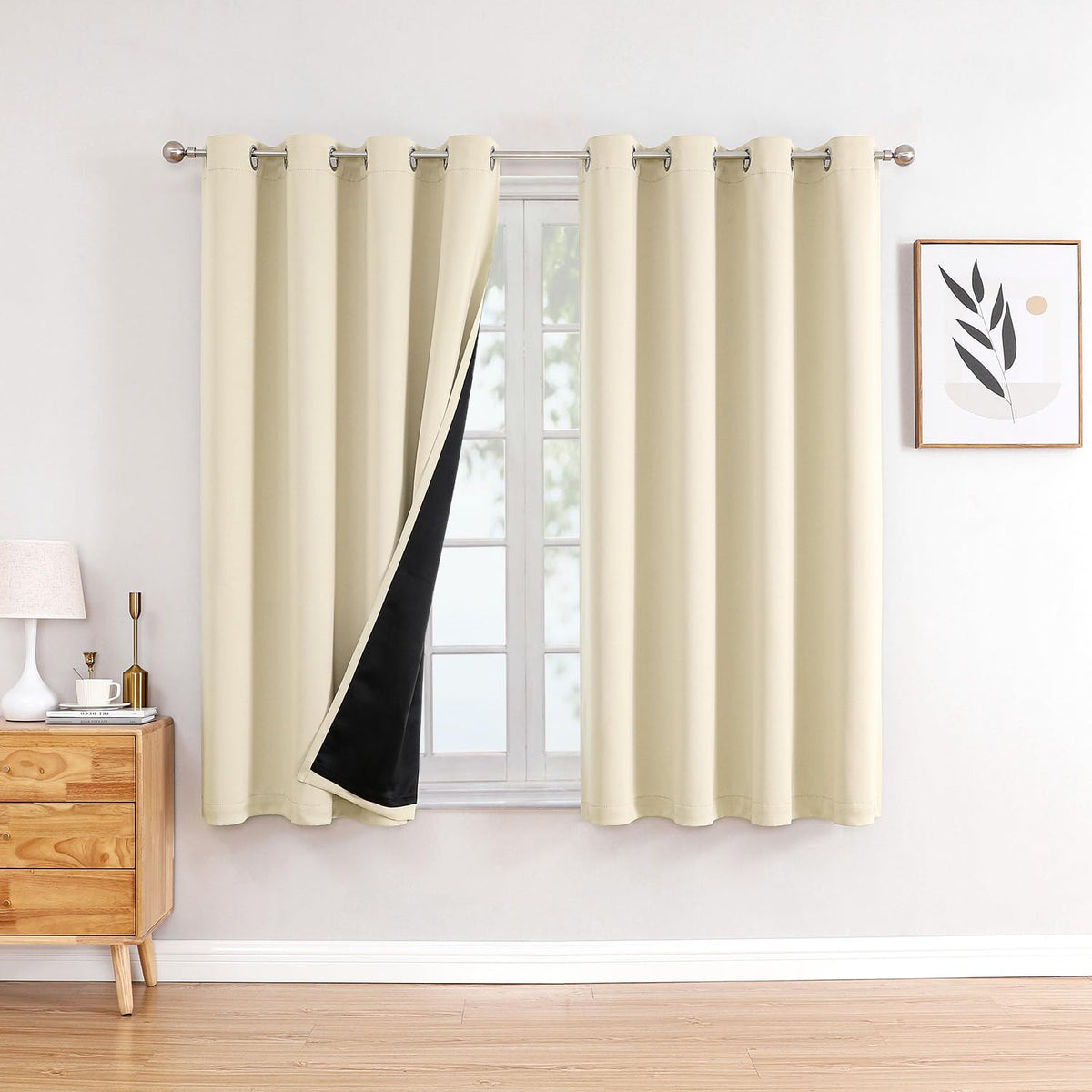 ChrisDowa 100% Blackout Curtains for Bedroom 63 Inch Long with Black Liner