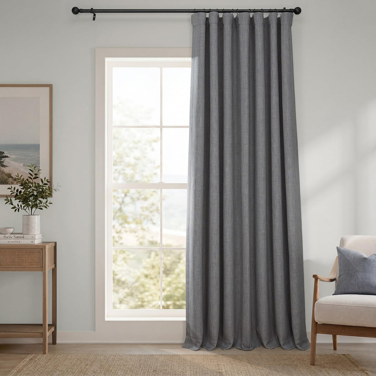 Faux Linen Curtains for Living Room (1 Panel) - 50W X 96L, Birch Taupe