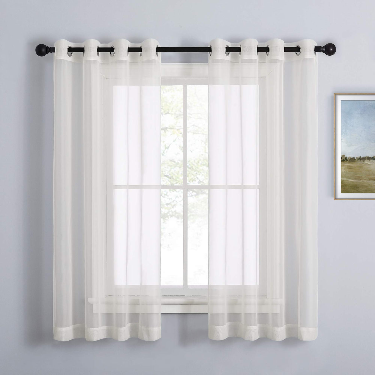 NICETOWN White Sheer Curtains & Drapes 96 inches Long for Living Room - Grommet Top Solid Lightweight & Airy Gauzy Window Treatments with Light Filtering for Bedroom, 2 Panels, W54 x L96