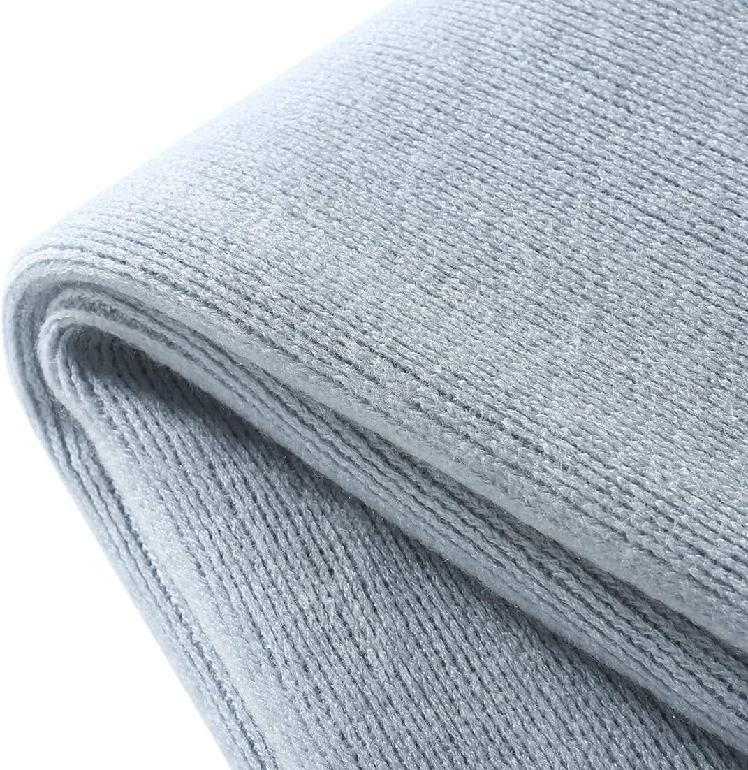 Homiest Pale Blue Knitted Throw Blanket with Fringe, 50x60 Inch
