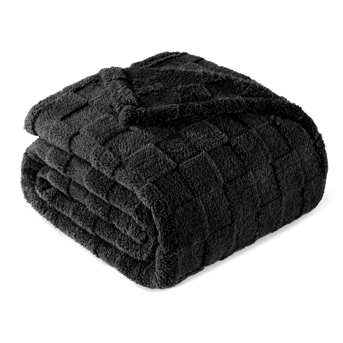 Exclusivo Mezcla 3D Checkered Fleece Throw Blanket for Couch, Ivory