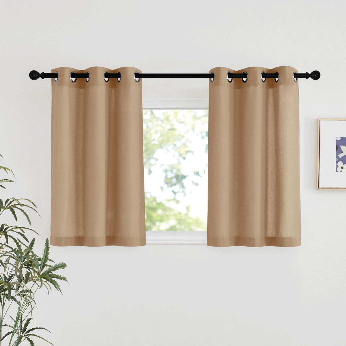 NICETOWN Natural Linen Curtains 84 inch Long 2 Panels Set, Grommet Top Thick Linen Burlap Semi Sheer Vertical Drapes Privacy Assured with Light Filtering for Bedroom/Living Room, W55 x L84
