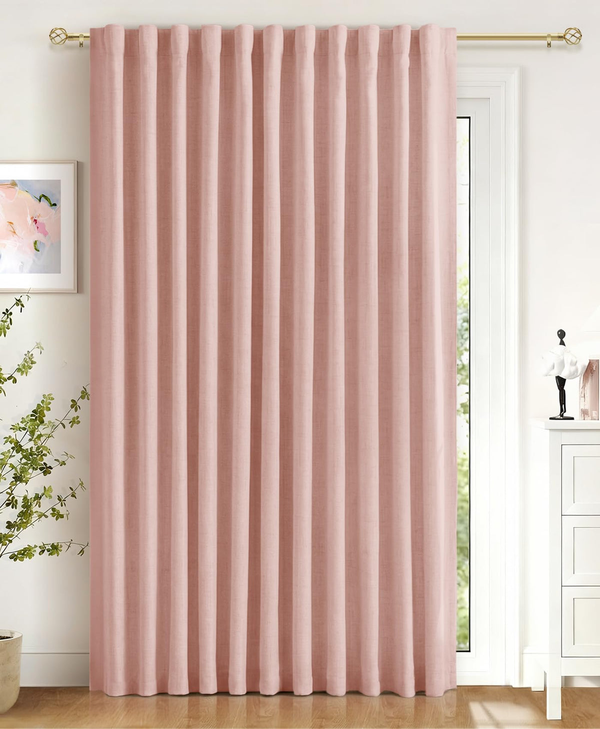 Linen Total Blackout Curtains for Bedroom Living Room 84 Inch, Cream