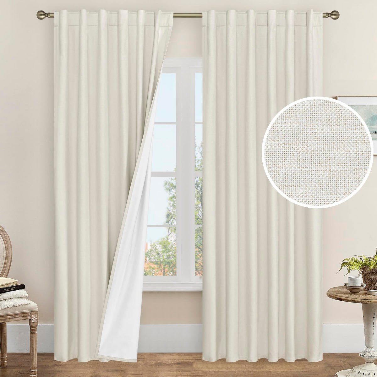 LAMIT 100% Blackout Short Linen Curtains for Cafe 40 Inch Length, Ivory