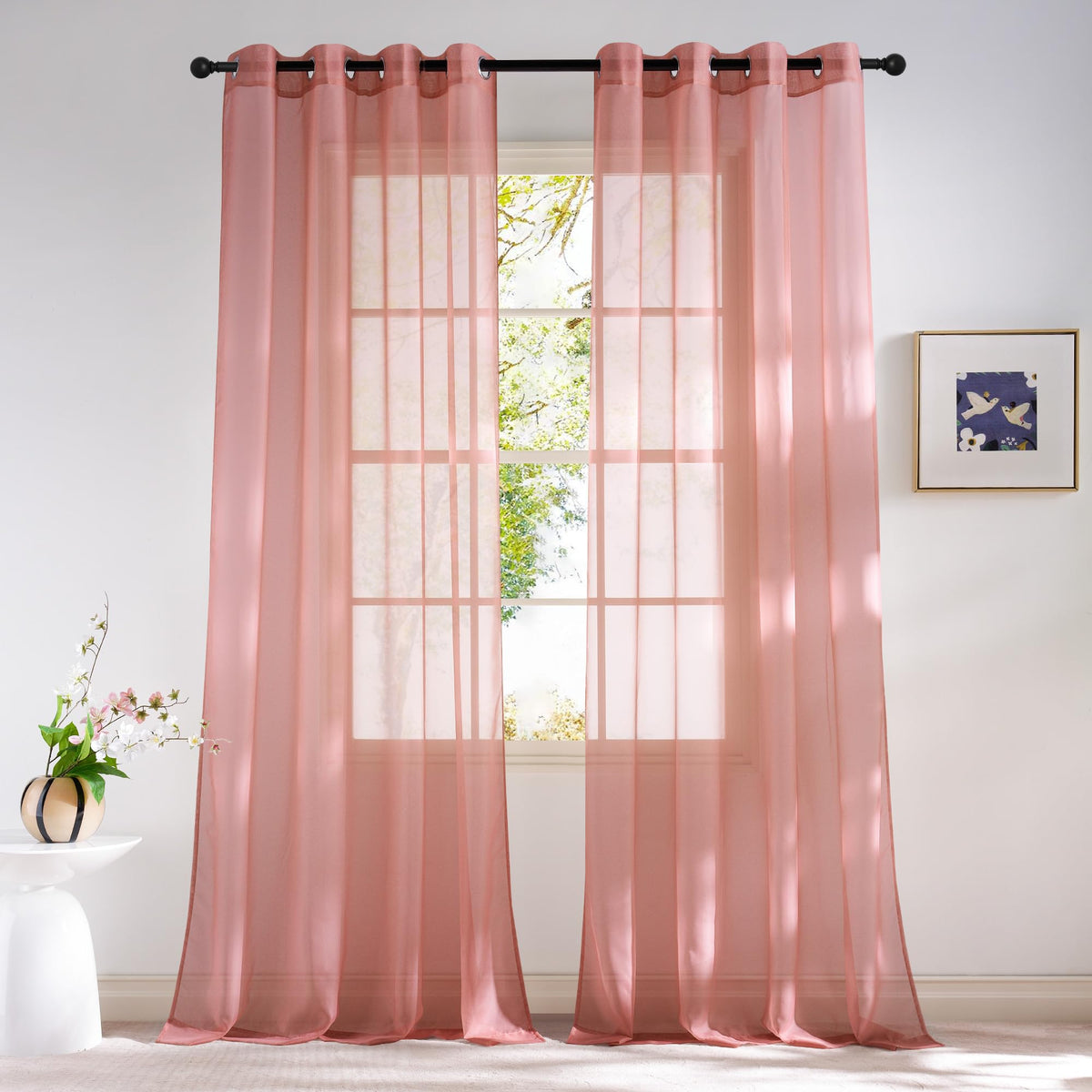 NICETOWN White Sheer Curtains & Drapes 96 inches Long for Living Room - Grommet Top Solid Lightweight & Airy Gauzy Window Treatments with Light Filtering for Bedroom, 2 Panels, W54 x L96