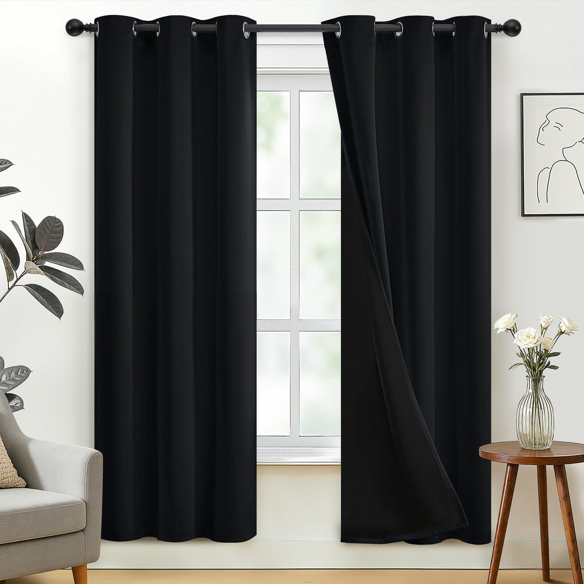 SimpleHome Cream 100% Blackout Curtains Room Darkening Living Room 84 Inch