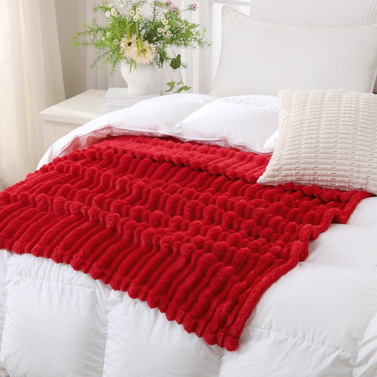 Puncuntex Burnt Orange Soft Throw Blanket 50"×60" for Couch Cozy 3D Striped