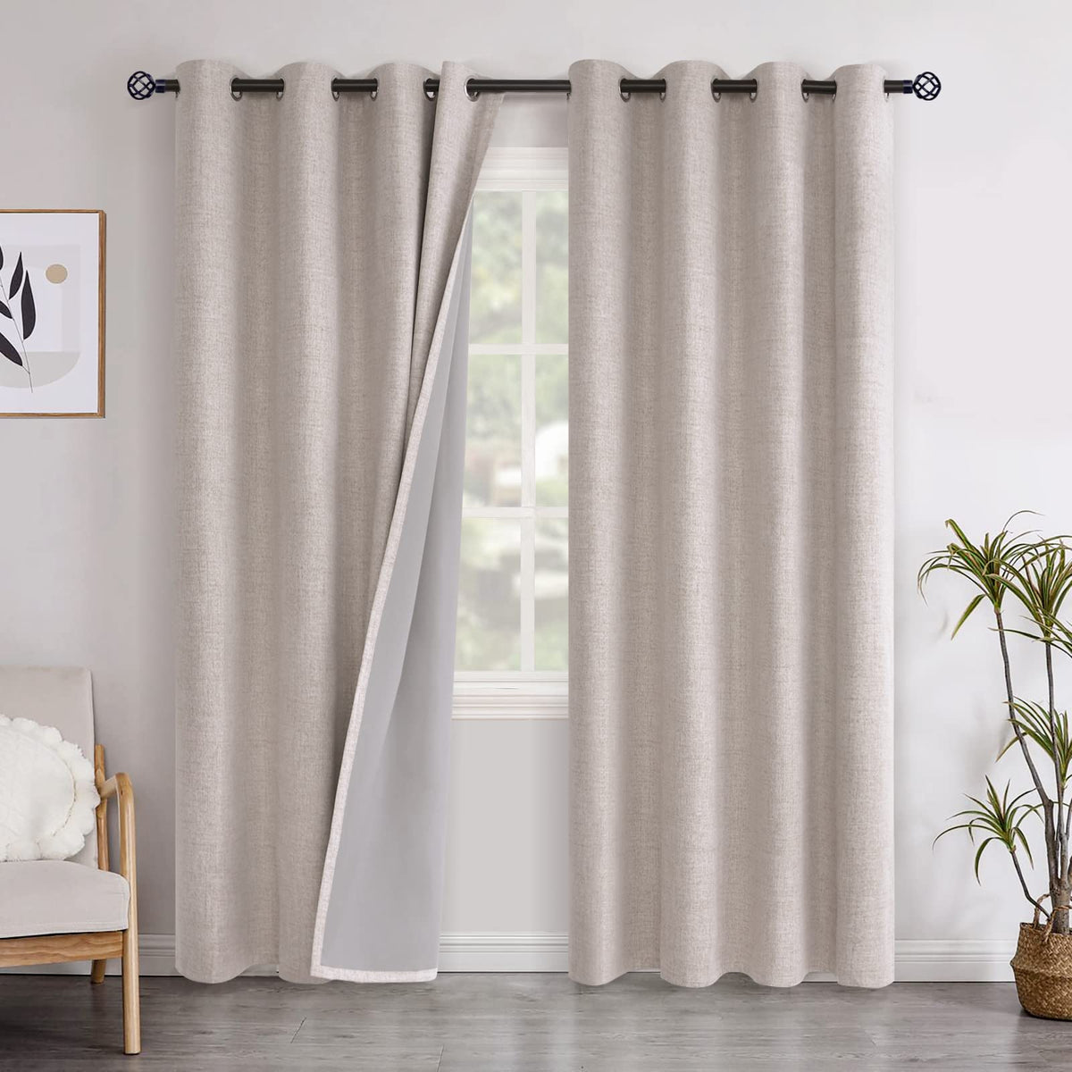 YoungsTex Linen Blackout Curtains 63 Inch Length Bedroom Beige Darkening