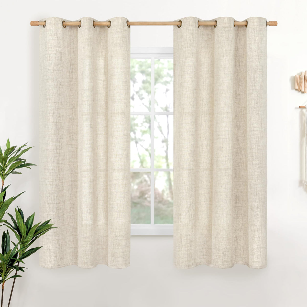 YoungsTex Linen Semi Sheer Curtains 63 Inch Length, Light Filtering Drapes