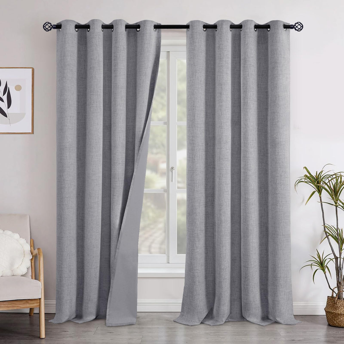 YoungsTex Linen Blackout Curtains 63 Inch Length Bedroom Beige Darkening